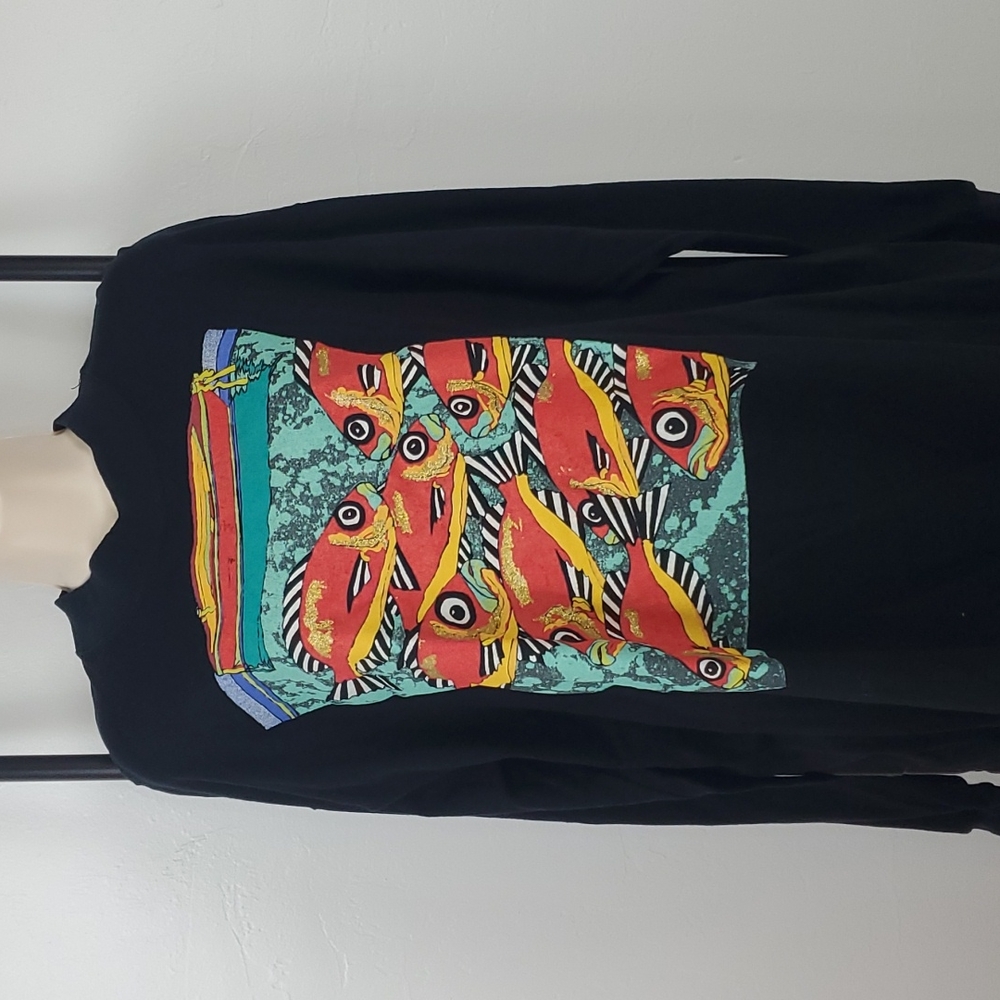 Vintage 90s Harlequin NG Fish Graphic Long Sleeve T-Shirt Cotton Size XL